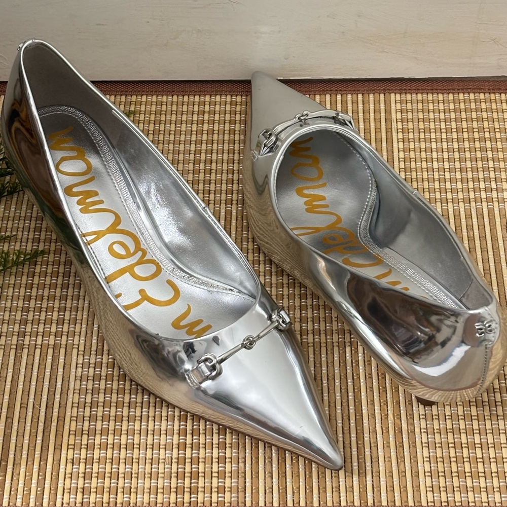 Sam Edelman Metallic Silver Pointed Toe Pumps with Bit Detail